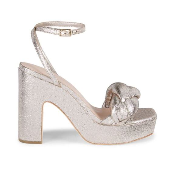 Loeffler Randall Fae Metallic Braided Strap Heels Platform Sandals Prosecco 10 - Picture 6 of 16